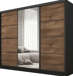 Zestawy Mebli Do Przedpokoju|Szafy Trzydrzwiowe>BROMARKT Szafa przesuwna z lustrem do sypialni 235 cm BEST dąb lefkas