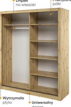 Szafy Dwudrzwiowe|Szafy Do Przedpokoju></noscript>lenart. Szafa przesuwna z lustrem 180 cm do sypialni ARTI z półkami dąb artisan