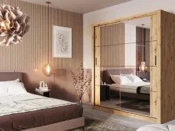 Szafy Dwudrzwiowe|Szafy Do Przedpokoju></noscript>lenart. Szafa przesuwna z lustrem 180 cm do sypialni ARTI z półkami dąb artisan