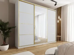 Zestawy Mebli Do Przedpokoju|Szafy Trzydrzwiowe></noscript>BROMARKT Szafa przesuwna z lustrem 280 cm GOLD NEW MAX biały