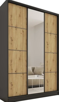 Zestawy Mebli Do Przedpokoju|Szafy Trzydrzwiowe>BROMARKT Szafa przesuwna z lustrem 150 cm LOFT MAX dąb artisan