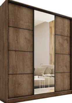 Zestawy Mebli Do Przedpokoju|Szafy Do Przedpokoju>BROMARKT Szafa przesuwna z lustrem 180 cm LOFT MAX z szufladami dąb lefkas