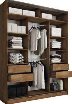 Zestawy Mebli Do Przedpokoju|Szafy Do Przedpokoju>BROMARKT Szafa przesuwna z lustrem 180 cm LOFT MAX z szufladami dąb lefkas