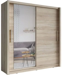 Zestawy Mebli Do Przedpokoju|Szafy Dwudrzwiowe></noscript>MEBLOSIEK Szafa przesuwna z lustrem 204 cm do salonu BALI dąb sonoma