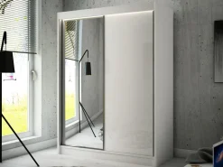 Zestawy Mebli Do Przedpokoju|Szafy Dwudrzwiowe></noscript>Arton Szafa przesuwna z lustrem 150 cm VARENO połysk biały