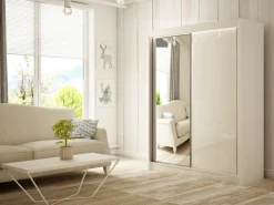 Zestawy Mebli Do Przedpokoju|Szafy Dwudrzwiowe></noscript>Arton Szafa przesuwna z lustrem 150 cm VARENO połysk biały