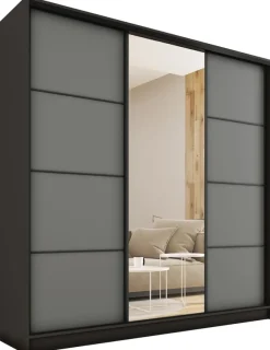 Zestawy Mebli Do Przedpokoju|Szafy Trzydrzwiowe>BROMARKT Szafa przesuwna z lustrem do sypialni 200 cm LOFT MAX grafit