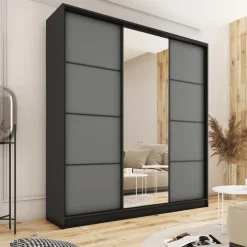 Zestawy Mebli Do Przedpokoju|Szafy Trzydrzwiowe></noscript>BROMARKT Szafa przesuwna z lustrem do sypialni 200 cm LOFT MAX grafit