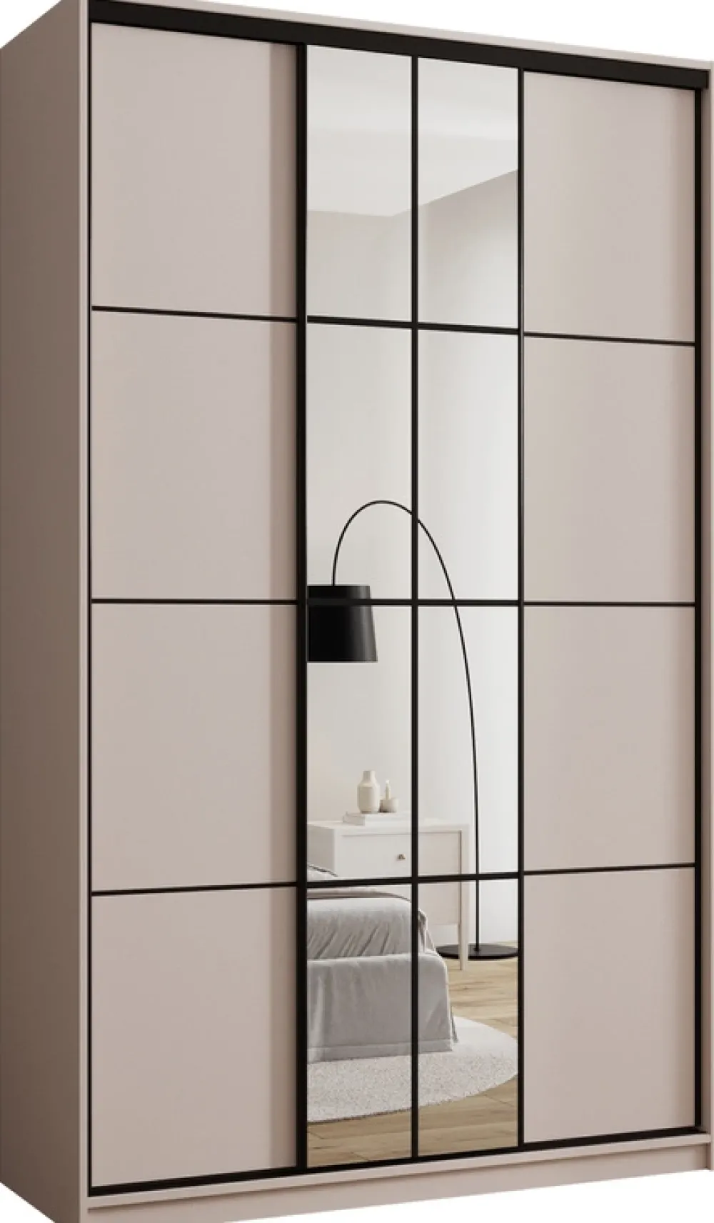 Zestawy Mebli Do Przedpokoju|Szafy Trzydrzwiowe>BROMARKT Szafa przesuwna z lustrem i drążkami 150 cm EDGE MAX beż piaskowy