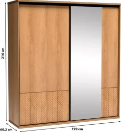Zestawy Mebli Do Sypialni|Szafy Dwudrzwiowe></noscript>JARSTOL Szafa przesuwna z lustrem 199 cm FONETTI dąb karmel