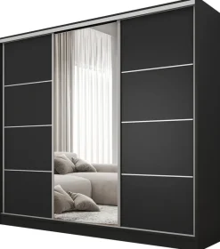 Zestawy Mebli Do Przedpokoju|Szafy Do Przedpokoju>BROMARKT Szafa przesuwna z lustrem do sypialni 200 cm BEST półki szuflady czarny