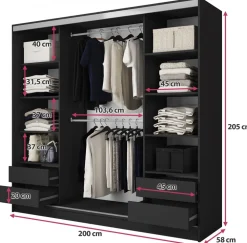 Zestawy Mebli Do Przedpokoju|Szafy Do Przedpokoju></noscript>BROMARKT Szafa przesuwna z lustrem do sypialni 200 cm BEST półki szuflady czarny