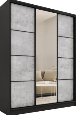 Szafy Trzydrzwiowe|Szafy Do Przedpokoju>BROMARKT Szafa przesuwna z lustrem 150 cm LOFT beton