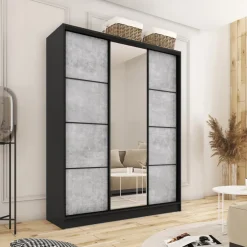 Szafy Trzydrzwiowe|Szafy Do Przedpokoju></noscript>BROMARKT Szafa przesuwna z lustrem 150 cm LOFT beton