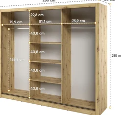 Zestawy Mebli Do Sypialni|Szafy Trzydrzwiowe></noscript>lenart. Szafa przesuwna z lustrem 250 cm do sypialni ARTI dąb artisan
