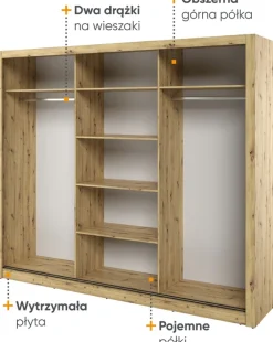 Zestawy Mebli Do Sypialni|Szafy Trzydrzwiowe></noscript>lenart. Szafa przesuwna z lustrem 250 cm do sypialni ARTI dąb artisan
