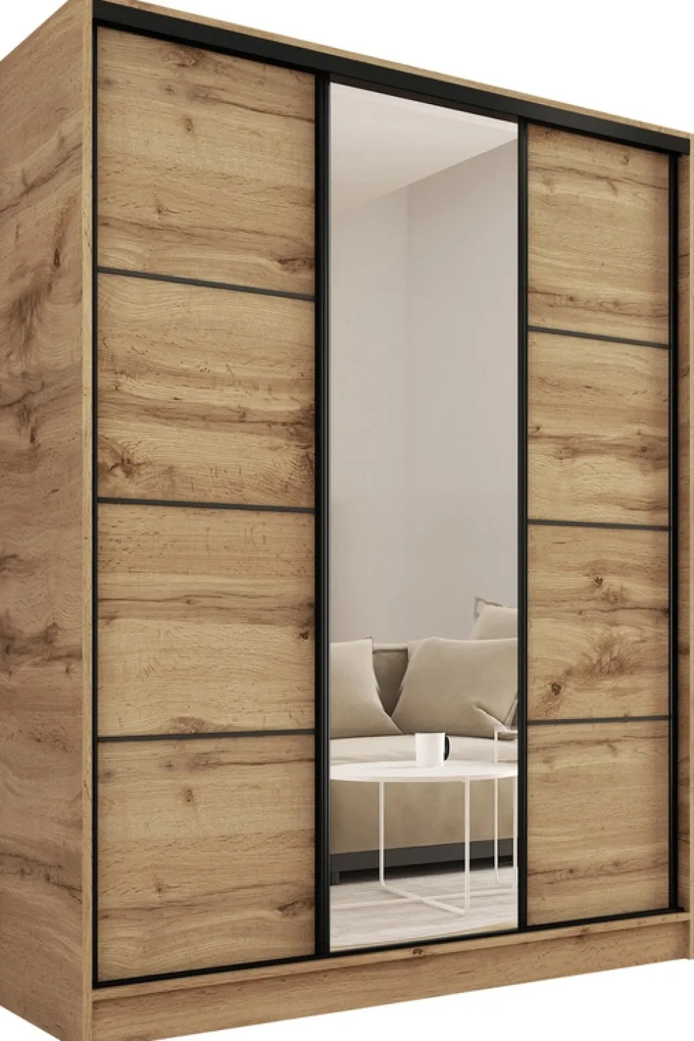 Zestawy Mebli Do Przedpokoju|Szafy Trzydrzwiowe>BROMARKT Szafa przesuwna z lustrem LOFT dąb wotan