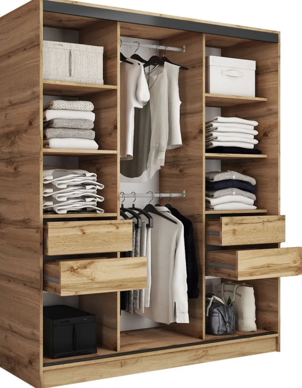 Zestawy Mebli Do Przedpokoju|Szafy Trzydrzwiowe>BROMARKT Szafa przesuwna z lustrem LOFT dąb wotan