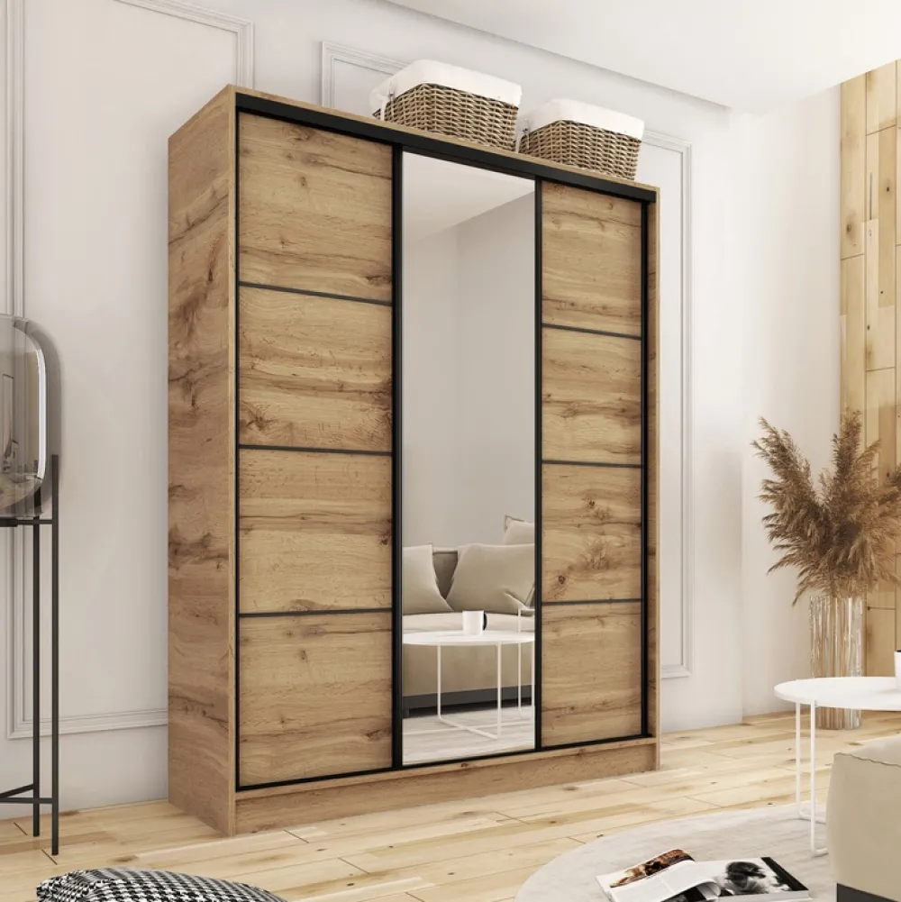 Zestawy Mebli Do Przedpokoju|Szafy Trzydrzwiowe>BROMARKT Szafa przesuwna z lustrem LOFT dąb wotan