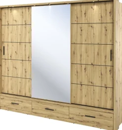 Zestawy Mebli Do Sypialni|Zestawy Mebli Do Przedpokoju>lenart. Szafa przesuwna z lustrem 250 cm ARTI z półkami dąb artisan