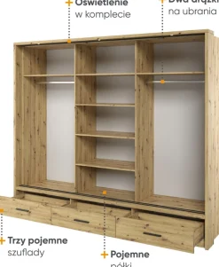 Zestawy Mebli Do Sypialni|Zestawy Mebli Do Przedpokoju></noscript>lenart. Szafa przesuwna z lustrem 250 cm ARTI z półkami dąb artisan