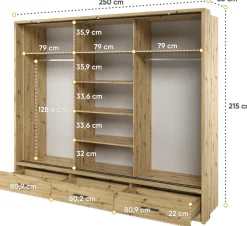 Zestawy Mebli Do Sypialni|Zestawy Mebli Do Przedpokoju></noscript>lenart. Szafa przesuwna z lustrem 250 cm ARTI z półkami dąb artisan
