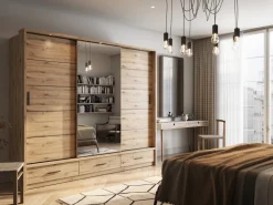 Zestawy Mebli Do Sypialni|Zestawy Mebli Do Przedpokoju></noscript>lenart. Szafa przesuwna z lustrem 250 cm ARTI z półkami dąb artisan