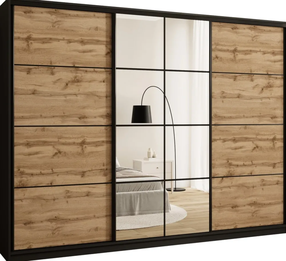 Zestawy Mebli Do Przedpokoju|Szafy Trzydrzwiowe>BROMARKT Szafa przesuwna z lustrem i półkami 280 cm do sypialni EDGE