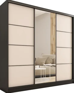 Zestawy Mebli Do Przedpokoju|Szafy Trzydrzwiowe>BROMARKT Szafa przesuwna z lustrem do przedpokoju 180 cm LOFT beż piaskowy