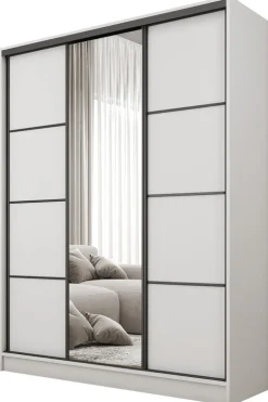 Szafy Trzydrzwiowe|Szafy Do Przedpokoju>BROMARKT Szafa przesuwna z lustrem 150 cm BEST półki szuflady drążki