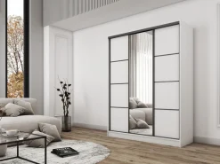 Szafy Trzydrzwiowe|Szafy Do Przedpokoju></noscript>BROMARKT Szafa przesuwna z lustrem 150 cm BEST półki szuflady drążki