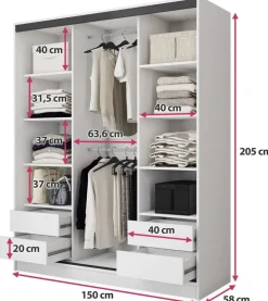 Szafy Trzydrzwiowe|Szafy Do Przedpokoju></noscript>BROMARKT Szafa przesuwna z lustrem 150 cm BEST półki szuflady drążki