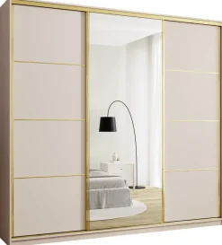 Szafy Trzydrzwiowe|Szafy Do Przedpokoju>BROMARKT Szafa przesuwna z lustrem 250 cm GOLD NEW MAX beż piaskowy