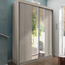 Szafy Dwudrzwiowe|Szafy Z Lustrem>KIER Szafa przesuwna z lustrem 150 cm dwudrzwiowa TARO dąb sonoma