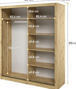 Zestawy Mebli Do Sypialni|Szafy Przesuwne></noscript>lenart. Szafa przesuwna z lustrem 180 cm do sypialni ARTI z półkami dąb artisan