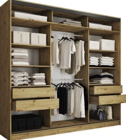 Zestawy Mebli Do Przedpokoju|Szafy Trzydrzwiowe>BROMARKT Szafa przesuwna z lustrem 250 cm LOFT MAX z półkami i drążkami dąb artisan