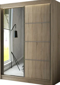 Zestawy Mebli Do Przedpokoju|Szafy Dwudrzwiowe>Arton Szafa przesuwna z lustrem i drążkiem 150 cm RABANA dąb sonoma