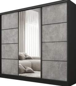 Zestawy Mebli Do Przedpokoju|Szafy Trzydrzwiowe>BROMARKT Szafa przesuwna z lustrem do sypialni 200 cm BEST półki szuflady