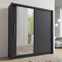 Zestawy Mebli Do Przedpokoju|Szafy Dwudrzwiowe>MEBLOSIEK Szafa przesuwna z lustrem 154 cm do salonu BALI szary grafit