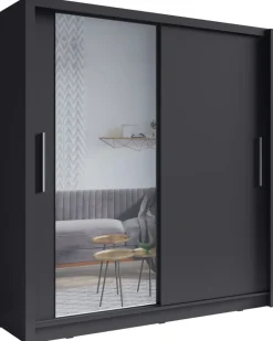 Zestawy Mebli Do Przedpokoju|Szafy Dwudrzwiowe></noscript>MEBLOSIEK Szafa przesuwna z lustrem 154 cm do salonu BALI szary grafit