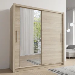 Meble Młodzieżowe|Szafy Z Lustrem>MEBLOSIEK Szafa przesuwna z lustrem 204 cm do salonu BALI dąb sonoma