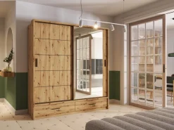 Zestawy Mebli Do Sypialni|Szafy Dwudrzwiowe></noscript>lenart. Szafa przesuwna z lustrem 200 cm do sypialni ARTI dąb artisan