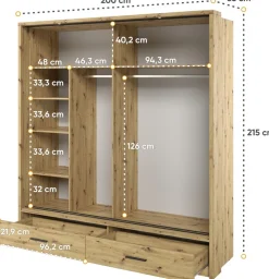 Zestawy Mebli Do Sypialni|Szafy Dwudrzwiowe></noscript>lenart. Szafa przesuwna z lustrem 200 cm do sypialni ARTI dąb artisan