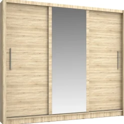 Meble Młodzieżowe|Szafy Trzydrzwiowe></noscript>MEBLOSIEK Szafa przesuwna z lustrem 247 cm trzydrzwiowa BALI dąb sonoma