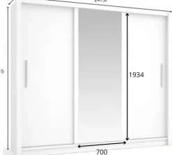 Meble Młodzieżowe|Szafy Trzydrzwiowe></noscript>MEBLOSIEK Szafa przesuwna z lustrem 247 cm trzydrzwiowa BALI dąb sonoma