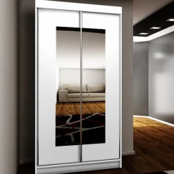 Szafy Dwudrzwiowe|Szafy Z Lustrem>KIER Szafa przesuwna z lustrem 100 cm dwudrzwiowa TARO biały