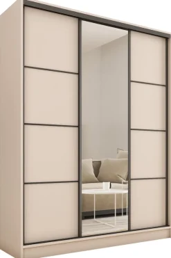 Szafy Trzydrzwiowe|Szafy Do Przedpokoju>BROMARKT Szafa przesuwna z lustrem do sypialni 150 cm LOFT beż piaskowy
