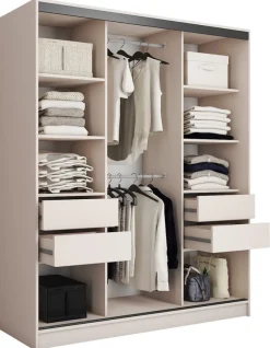 Szafy Trzydrzwiowe|Szafy Do Przedpokoju>BROMARKT Szafa przesuwna z lustrem do sypialni 150 cm LOFT beż piaskowy