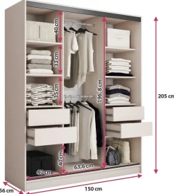 Szafy Trzydrzwiowe|Szafy Do Przedpokoju></noscript>BROMARKT Szafa przesuwna z lustrem do sypialni 150 cm LOFT beż piaskowy