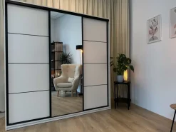 Szafy Trzydrzwiowe|Szafy Do Przedpokoju></noscript>BROMARKT Szafa przesuwna z lustrem do sypialni 150 cm LOFT beż piaskowy